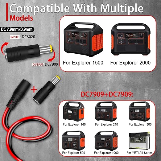 COMeap 6FT 1.8M SAE to DC8mm Female Adapter for Jackery Solar Panel, with Polarity Reverse Adapter DC7909 to DC8020 Converter for Explorer Series/GZ Portable Power Station Solar Generator 14AWG