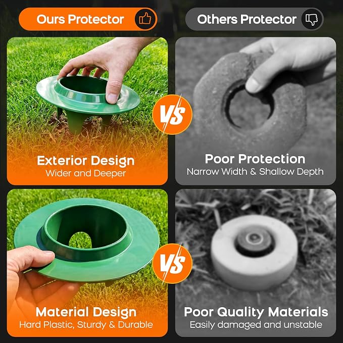 FREEKIT® 10Pack Sprinkler Head Protectors-Cuttable, Donut-Style Lawn Sprinkler Guard, ABS Plash Guard, Prevent Damage from Mower&Trimmer. Bottom Groove Pipe&Wires can Pass Through. 4Legs Easy Position