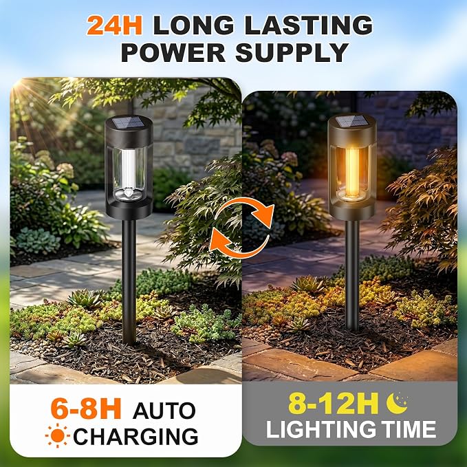 Solar Lights Outdoor，8 Pack Solar Pathway Lights with Acrylic Wick and 3000K IP65 Waterproof Lights for Lawn Patio Walkway Driveway Decor Landscape