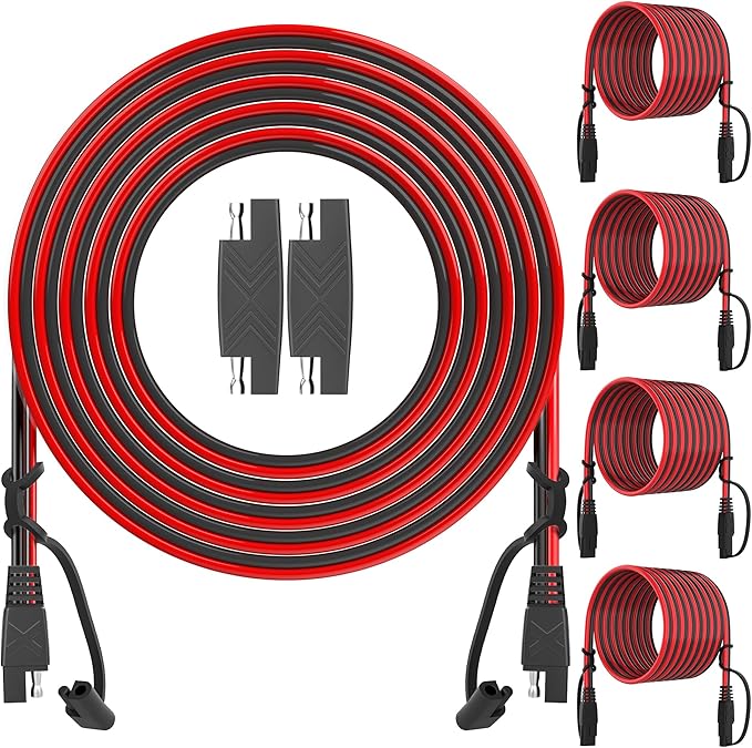 OYMSAE 25Feet SAE to SAE Extension Cable Quick Disconnect Connector 16AWG, for Automotive Solar Panel Extension Cable Plug(25FT(16AWG)) Pack of 4