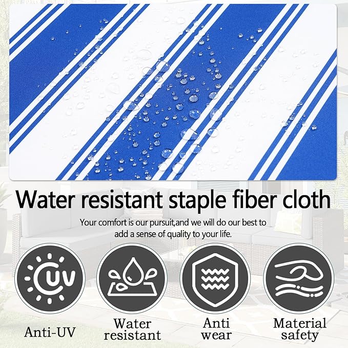 14Pcs Outdoor Cushion Covers Replacement Washable Waterproof UV w/Zipper for 6-Seaters Sofa Patio Slipcovers Set Seat and Back Covers Only (Deepblue Stripe, 25x25x3.15inch)
