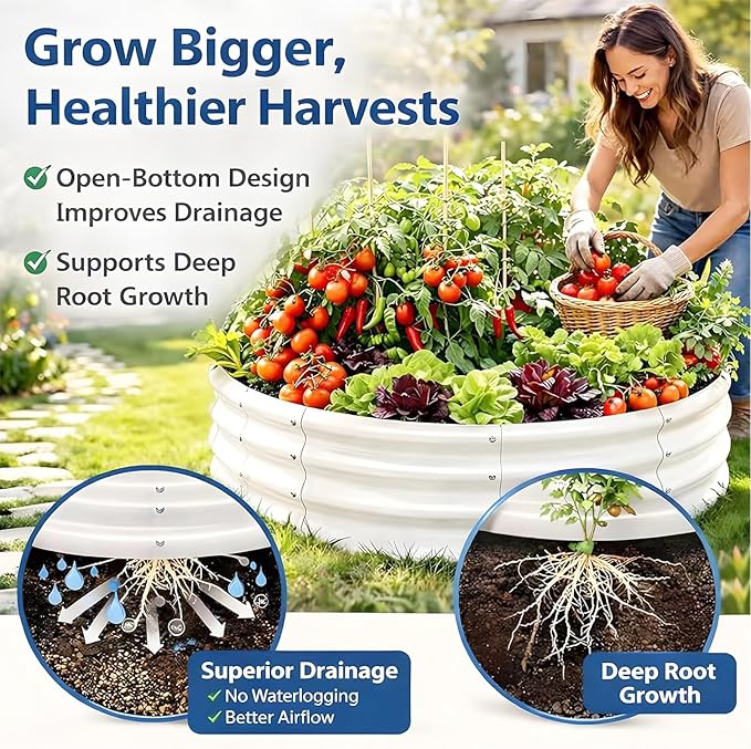 Heavy Duty Round Raised Garden Bed, 4FT Large Thickened Galvanized Metal Planter Box, 0.7mm Reinforced Rust-Resistant, Easy DIY Assembly Above Ground Gardening Bed for Vegetables, Flowers & Herbs