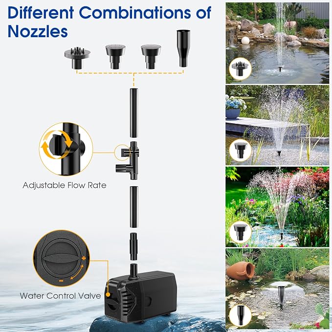 POPOSOAP Solar Pond Pump 25W, Solar Water Pump with Water Flow Adjustable, Solar Fountain with Water Shortage Protection &16.5Ft Cord & 6.56FT PVC Tubing for Ponds, Waterfall, Garden P125H