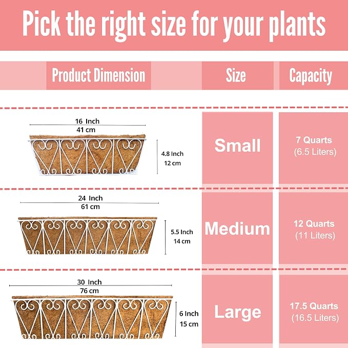 LaLaGreen Wall Hanging Planter - 2 Pack, 30 Inch Deck Railing Planter, Window Flower Boxes Basket Outdoor White Deck Railing Hanging Pot Coco Liner Metal Plant Holder Fence Planter Balcony Patio Porch