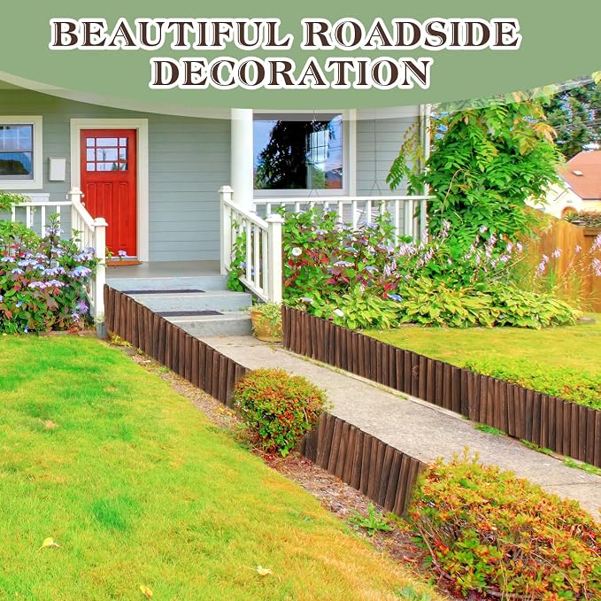 Sasylvia 6 Pack Wooden Garden Edging Wood Garden Fence Panels Pathway 7.9 x 42 Inch Outdoor Landscape Edging Wood Edging Border Flexible Decorative Border Burnt Fence for Spring Garden Patio Yard