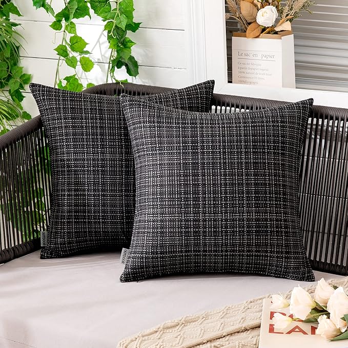 MIULEE Outdoor Waterproof Throw Pillow Covers Decorative Farmhouse Water Resistant Cushion Covers for Tent Patio Garden Couch Sofa Pack of 2, 24x24 Inch Black
