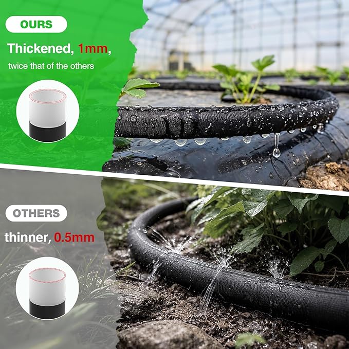MIXC 2026 Thickened Flat Soaker Hose 50Ft with Copper Joint, Saving 80% Water, Aluminum Seal, 1mm Hose, 360°Swival Handle, Hole Pressure Relief Gasket, Drip Kit for Vegetable Garden, Lawn, Flower Bed