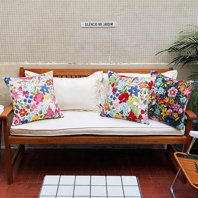 Adabana Spring Outdoor Waterproof Floral Pillow Covers Set of 2 Square Colorful Couch Cushion Cases 18x18 Inch Waterproof Decorative Pillows for Patio Garden Beach,Pink