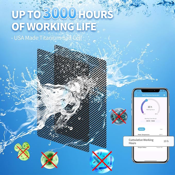 WiFi Salt Chlorine Generator, Briidea Chlorine Generator with USA Titanium Salt Cell, APP Monitoring & Real-Time Salt Alerts, for Swim Spas Up to 2,000 Gallons