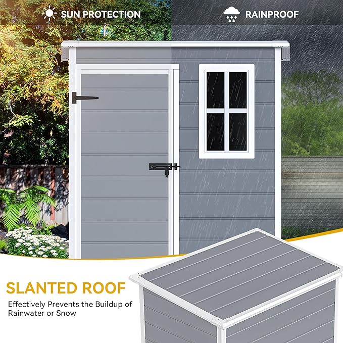 DWVO 5x3 FT Outdoor Storage Shed with Reinforced Floor, All-Weather Resin Storage Shed with Lockable Door & Window, Waterproof Plastic Tool Storage for Garden, Backyard, Patio, Lawn