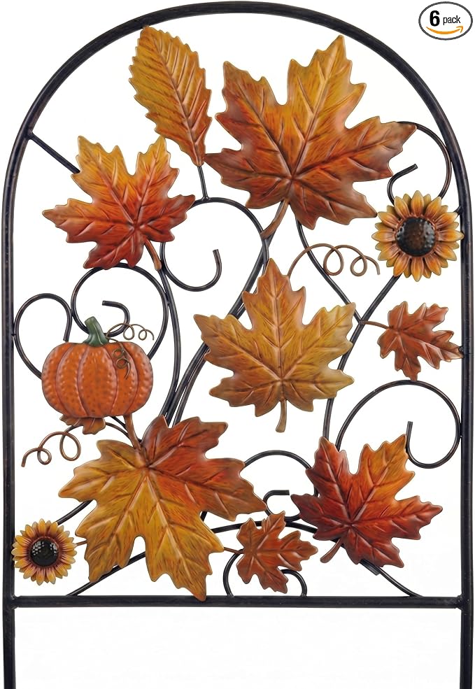 Yaocom 6 Pack Fall Decorative Garden Fence, Maple Leaves Outdoor Yard Decor, Metal Garden Border Fence Panels for Flower Bed Patio Lawn Pathway Landscape Decor, 16.5''H x 11.8''W