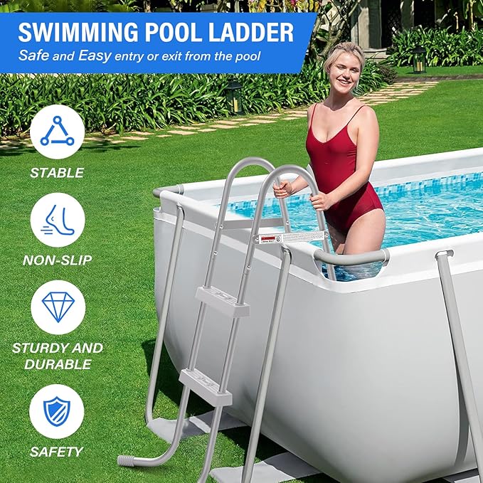 33" 2-Step Steel Frame Above Ground Swimming Pool Ladder,Heavy Duty Double Sided Removable Pool Steps,Pool Ladder Steps with Non-Slip Plastic Steps for Entry and Exit