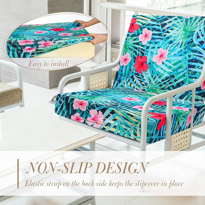 Newwiee 12 Pcs Patio Cushion Covers Outdoor Stretch Sofa Couch Cover Replacement Couch Slipcover Sofa Seat Chair Porch Patio Furniture Protector, Flexibility Washable(Colorful,Palm Leaf)