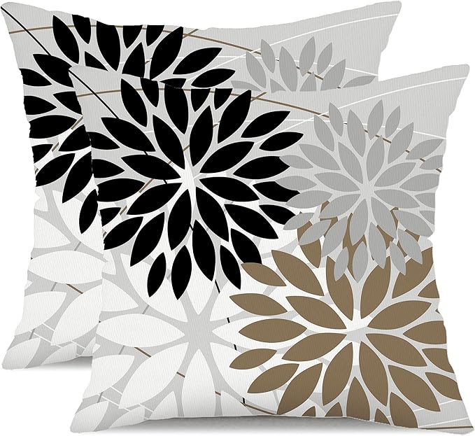 DFXSZ Outdoor Throw Pillow Covers 16x16 Inch Set of 2 Waterproof Spring Summer Geometric Elegant Black Brown Outdoor Pillow Covers for Patio Funiture Garden Couch 158G16