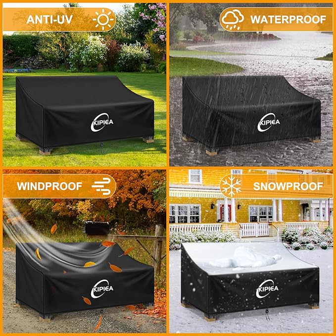 Kipiea Patio Sofa Cover, Heavy Duty Outdoor Couch Covers Waterproof Winter, 3-Seat Patio Furniture Cover Loveseat, Outdoor Sofa Covers with Anti UV and No Tears, No Fading (90"W x 42"D x 31"H)