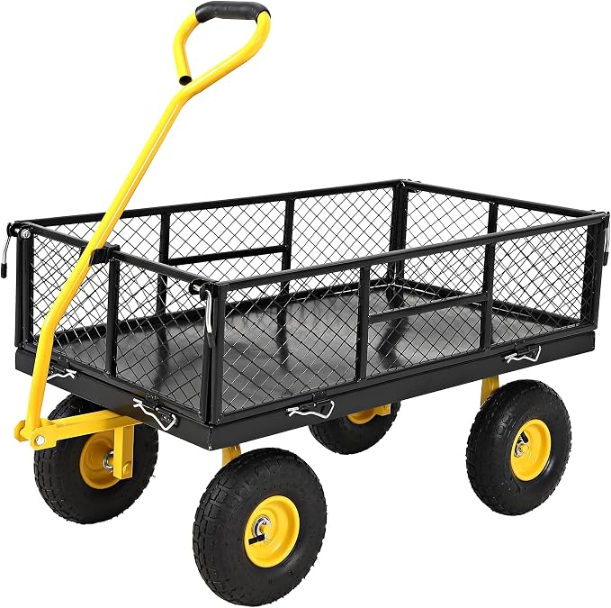 Garvee 900 LB Garden Cart with 10 in All Terrain Tires, 2-in-1 Wagon Cart with Removable Side Panels, Heavy Duty Metal Utility Garden Wagon for Outdoor Lawn, Yard, Backyard