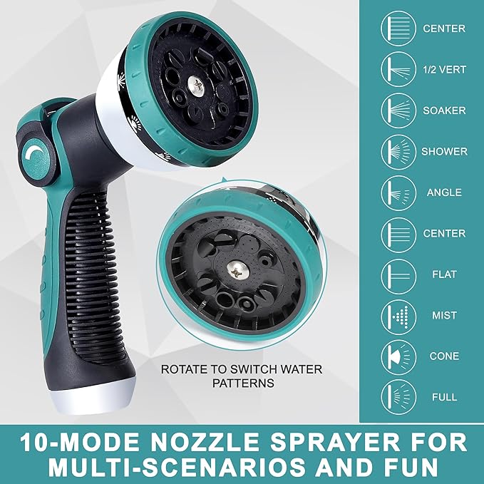 25FT Garden Hose, Stainless Steel Water Hose Flexible with a 10-Mode Nozzle Sprayer, No Kink, Lightweight, Puncture Proof, Ideal for Indoor & Outdoor Light Use, 5/8'' Outside Diameter