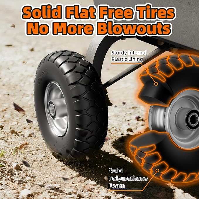 RONPOW 4.10/3.50-4 Flat Free Tire, 10 Inch Solid Tires, 500Lb Heavy Duty Replacement Wheel with 5/8" Bearings, Compatible with gorilla Cart, Garden Carts, Dump Wagon, Dolly & Hand Trucks, 2Pack Silver