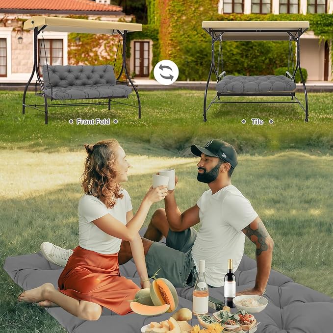 Porch Swing Cushions 2 Seater Replacement Thicken 5" Waterproof Swing Cushions for Outdoor Furniture Bench Patio Swing Cushion with Backrest & Ties(Dark Gray 48x40x5inch)