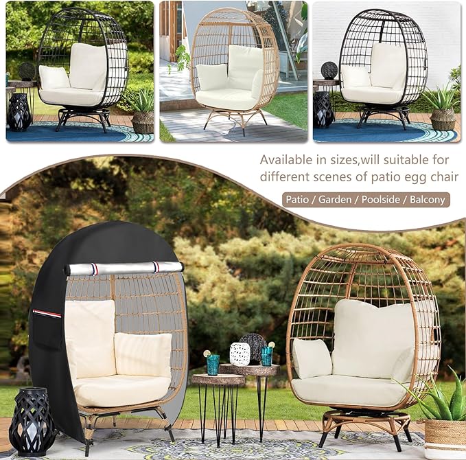okcool Outdoor Egg Chair Cover,Waterproof Egg Chair Cover with Zipper for Wicker Patio Basket Chair(Black,Fits 43" L *25" W*55.1" H Egg Chair)