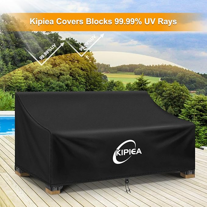 Kipiea Patio Sofa Cover, Heavy Duty Outdoor Couch Covers Waterproof Winter, 2-Seat Patio Furniture Cover Loveseat, Outdoor Sofa Covers with Anti UV and No Tears, No Fading (48"W x 34"D x 31"H)