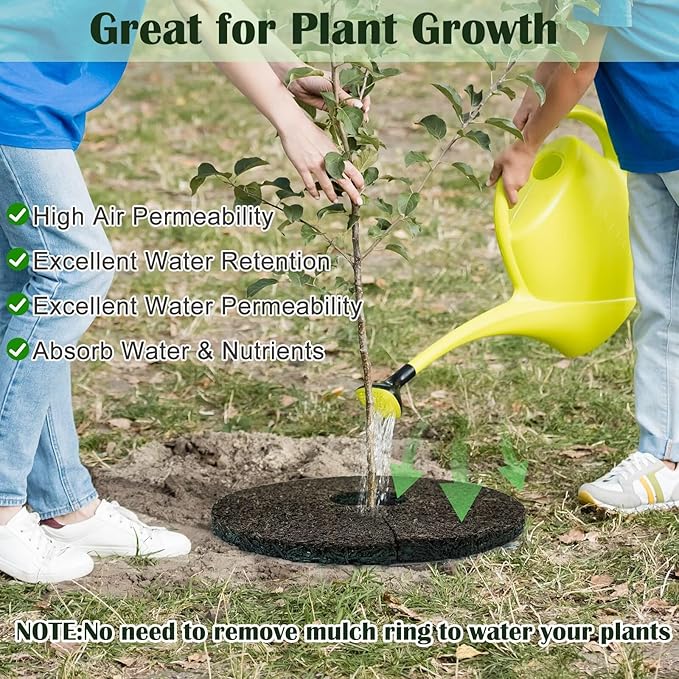 2pcs Double Side Rubber Tree Mulch Ring, 12In Heavy Duty Recycled Rubber Mulch Mat Natural Look Tree Root Protector Mat Reversible Round Tree Ring for Prevent Animal Dig, (Green Brown)