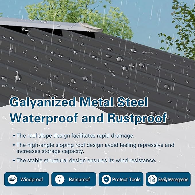 5x3FT Metal Storage Shed Outdoor Garden Tool Shed, Galvanized Steel Compact Weather Resistant Backyard Organizer, Lockable Utility Storage House for Patio Courtyard Equipment Storage Multi Use