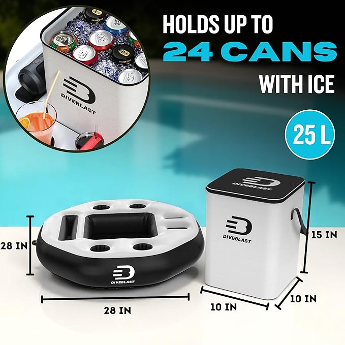 DIVEBLAST Floating Cooler for Pool, Lake, River & Kayak - Holds Up to 24 Cans with Ice - Leakproof Insulated Cooler for River Floating