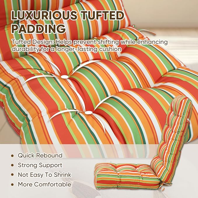 COOS BAY High Back Adirondack Chair Cushions for Outdoor Furniture, 49x20x5 in Water-Resistant Thick Tufted Patio Chair Cushions with Secure Straps, Set of 2, Rainbow