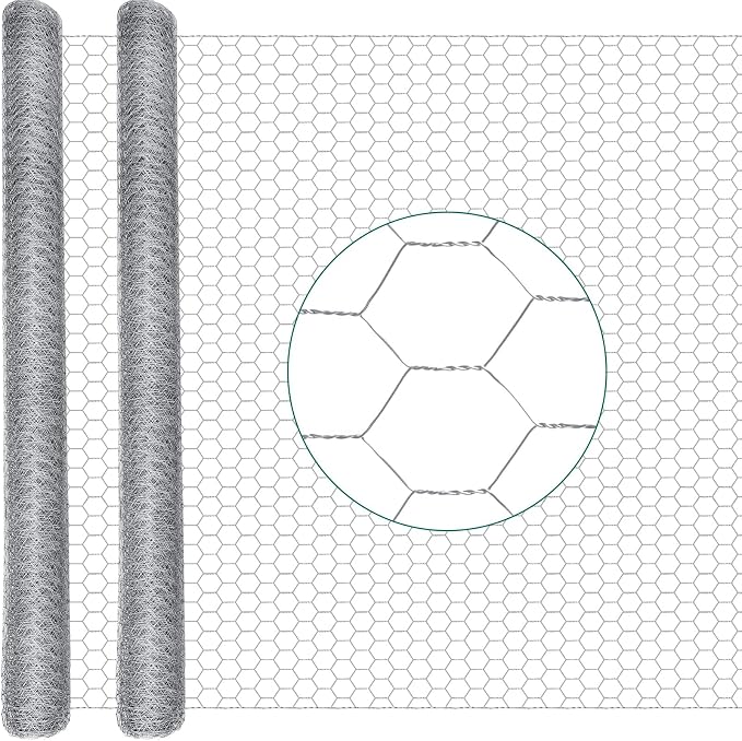GlikCeil, 48 in x 100 ft Chicken Wire Fencing Metal Floral Chicken Wire Mesh for Crafts Poultry Garden, 1 Inch Hexagonal Galvanized Hardware Cloth Netting for Poultry Coop Barrier Rabbit Cage (Silver)