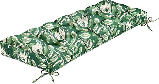 Outdoor Bench Cushion, Tufted Patio Seat Pad for Garden Bench, Porch Swing, Indoor/Outoor Furniture (Green Tulip, 48X18X4 inch)