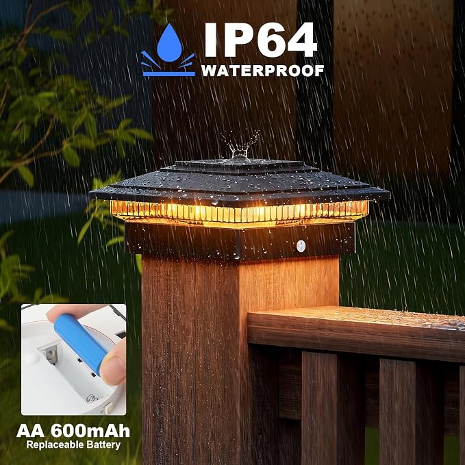 APONUO Solar Post Cap Lights Color Changing - RGB 8 Solid & Gradient Colors, IP65 Waterproof, for 4x4 5x5 6x6 Wood Vinyl Fences, Deck, Patio, Yard, Black, 6 Pack