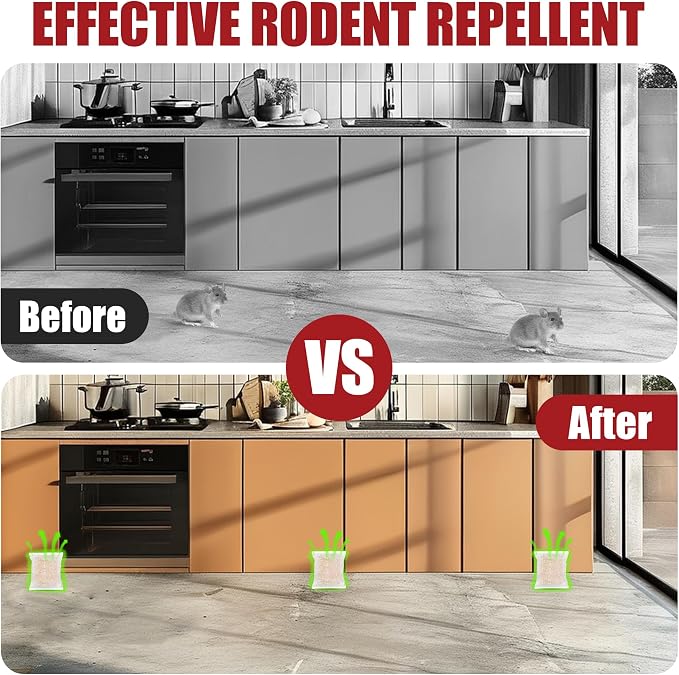 Mouse Rodent Repellent Pounches, 12 Pack Peppermint Oil Mice Repellent, Natural Mouse Deterrent for Kitchen, Warehouse, Car, Indoor, Outdoor Safe for Pets & Family