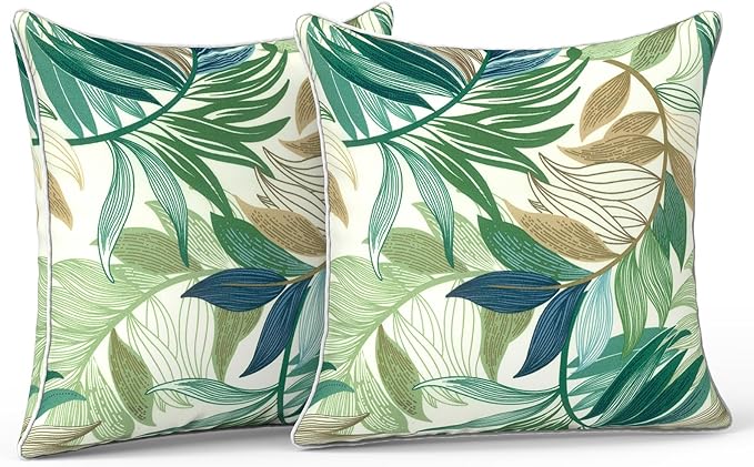 LVTXIII Outdoor/Indoor Throw Pillows, Decorative Patio Accent Pillows, Fluffy Water Repellent Garden Cushions for Home Patio Coach Sofa Use, 16×16 Inch, Pack of 2, Lush Leaf Green