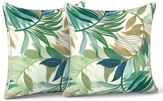 LVTXIII Outdoor/Indoor Throw Pillows, Decorative Patio Accent Pillows, Fluffy Water Repellent Garden Cushions for Home Patio Coach Sofa Use, 16×16 Inch, Pack of 2, Lush Leaf Green