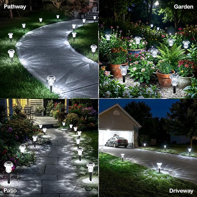 Solar Pathway Lights Outdoor 8 Pack Mushroom Garden Lights Waterproof Solar Powered Yard Lighting for Landscape, Driveway, Path, Walkway, Patio, Outside Garden Decorations, 6000K Cold White