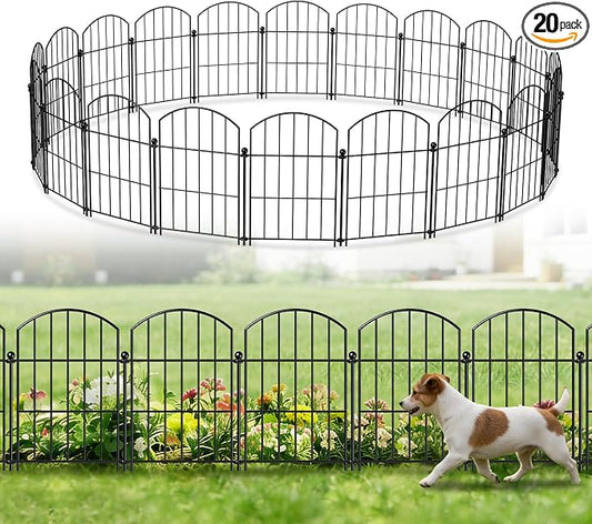 FOREHOGAR Metal Garden Fence 17in (H) x 20ft (L), 20 Panels + 21 Stakes Dog Fence Border Fence Animal Barrier, No Dig Garden Fencing for Yard Flower Bed Patio Outdoor, CTW1720 Black