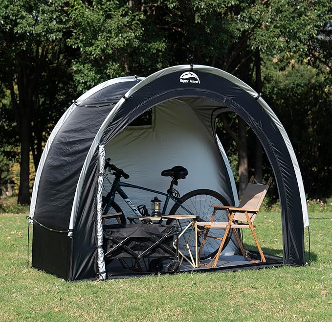 Happy Travel Bike Storage Shed Tent,Outdoor Portable Bicycle Storage Sheds with 210D Oxford Fabric PU4000 Waterproof for 2/3/4/5 Bikes,Bike Covers Shelter for Motorcycle,Garden Tools,Toys,Lawn Mower