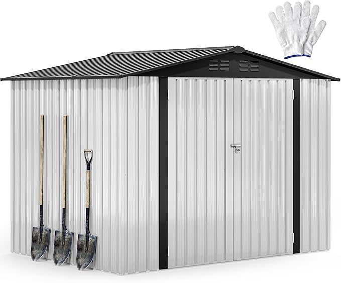 DWVO 8'x6' Large Metal Outdoor Storage Shed, Heavy Duty Tool Storage Sheds for Backyard Patio Lawn - Ideal for Bicycles, Garden Tools, and Lawn Equipment, Easy-to-Assemble, White
