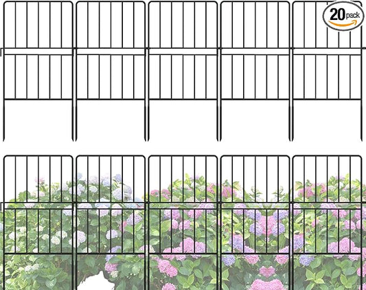 ShopLaLa Decorative Outdoor Garden Fence (20 Panels) 12in(L) x 24in(H) Animal Barrier Fencing Rustproof Metal Wire Panel Border for Dogs, Classic Fences Flower Bed Edging Yard Landscape Patio Decor