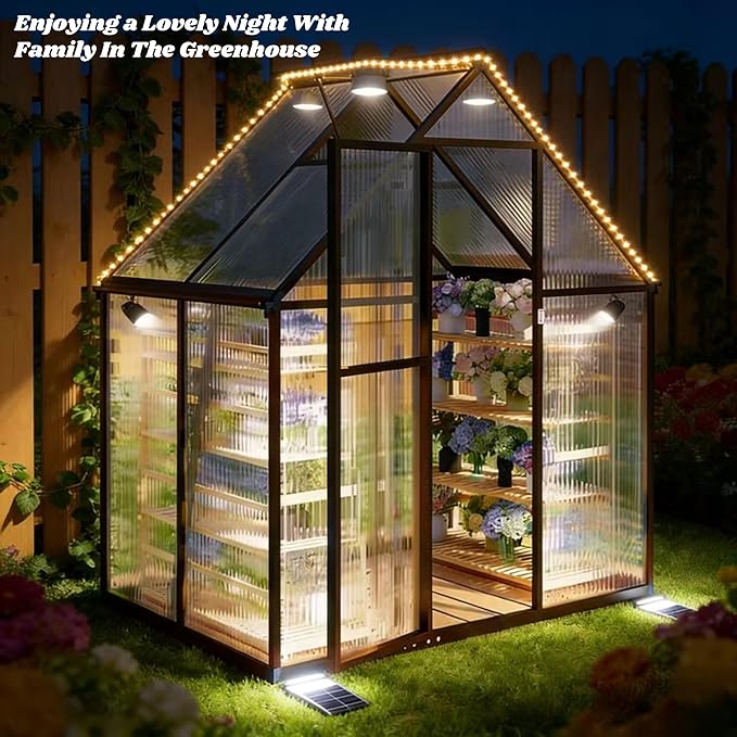 6 x 4 FT Greenhouse for Outdoors, Polycarbonate Greenhouse with Quick Setup Structure and Roof Vent, Aluminum Large Walk-in Green House for Outside Garden Backyard, Charcoal Black