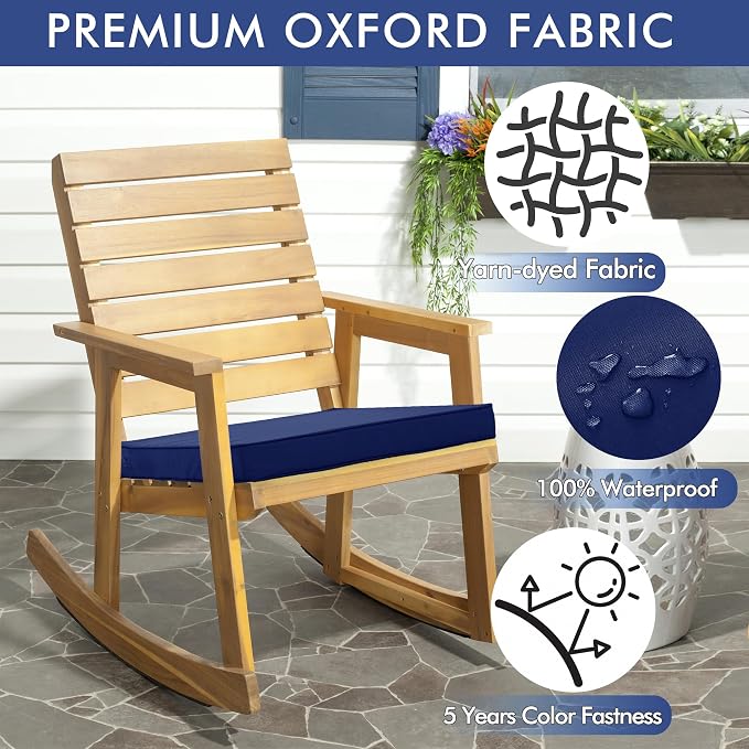 Outdoor Chair Cushions 19 x 19 Inch Water Resistant Patio Chair Cushions with Tie 3 Year Color Fastness Thick Outdoor Seat Cushion for Garden Lawn Patio Furniture Navy Set of 2