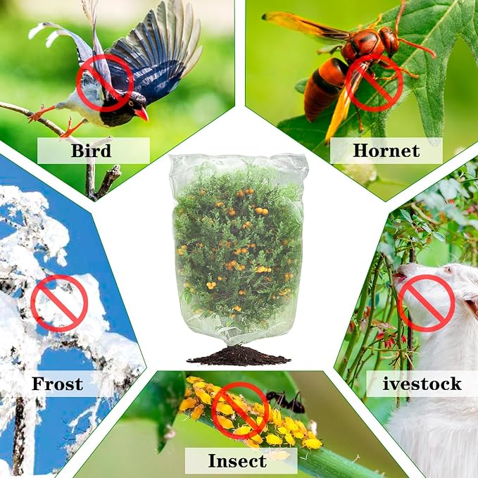 4Pcs Insect Bird Barrier Mesh, 7.9 x 5.9 FT Garden Netting Barrier, Bird Netting, Netting for Plant with Drawstring, Tomato Protective Cover