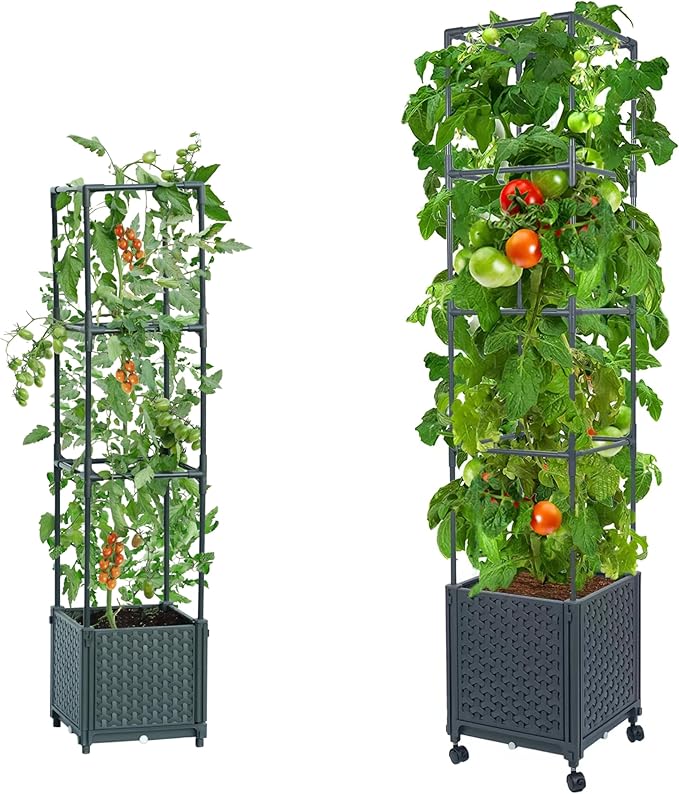 LINEX Raised Garden Bed Planter Box with Trellis, 41.3” & 56.7'' Tomato Planters for Climbing Plants Tomatoes Cage
