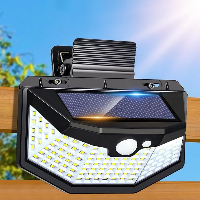 Clip on Solar Lights Outdoor, 115 LED 800LM Solar Motion Lights Outdoor with 300° Wide Angle & 3 Modes, IP65 Waterproof Outdoor Security Lights for Fence, Yard, Garden