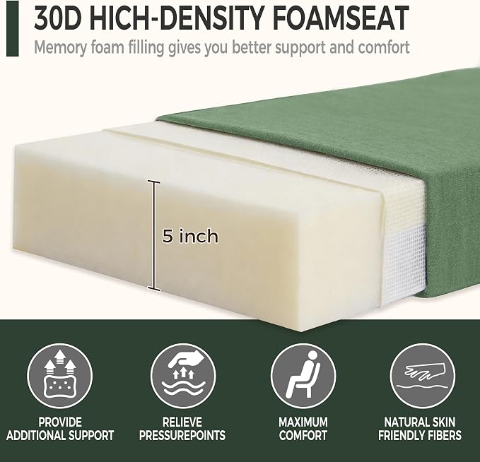 Art Leon Waterproof Outdoor Seat Cushion 24"x 24" 30D High Density Foam Patio Chair Cushions with Non-Slip Backing Patio Cushions for Patio Furniture Porch Swing Garden Bench Camping Stadium Green