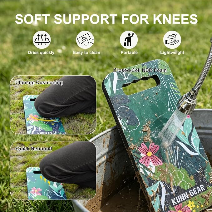 KUNN 5 Gallon Garden Bucket Tool Organizer & Kneeling Pad Set, 18-Pocket Heavy Duty Garden Caddy with Hangable Handle, Polyester Tool Bag with Grip Handle & Gardening Kneeling Pad for Women, Green