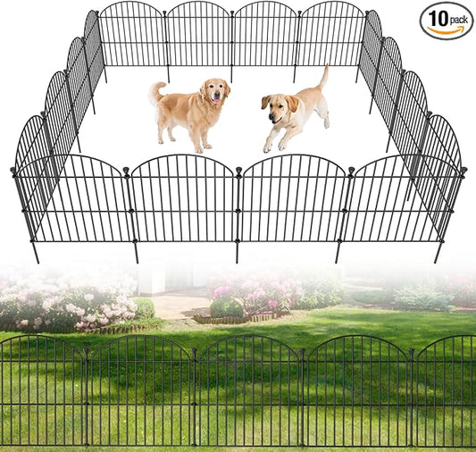 12 Pack No Dig Decorative Garden Fence Panels, 24in(H) x 24ft(L), Dog Fence Outdoor for Yard, Rustproof Metal Animal Barrier for Rabbits & Flowers, Temporary Fencing for Patio, RV