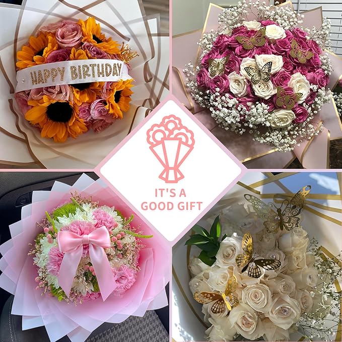 BESUPERT A Bundle of 260Pcs and 52Pcs Flower Bouquet Wrapping Paper Accessories Kit
