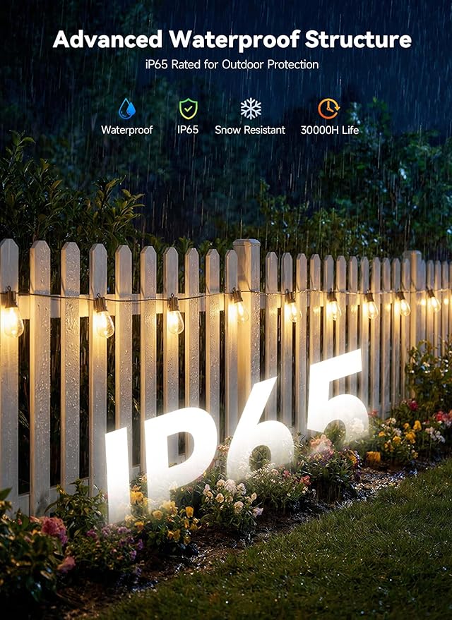 Minetom 80FT Outdoor String LED Patio Lights Waterproof, 24 Shatterproof S14 Vintage Edison Bulbs,Commercial Grade Outside Hanging Lights Waterproof for Porch Deck Garden Backyard Balcony Cafe Bistro